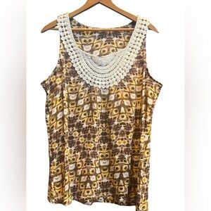 Gold and Brown Tank Top with crochet design details